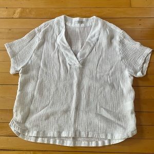 Outerknown Costa V-Neck Short Sleeve Shirt, white, size medium